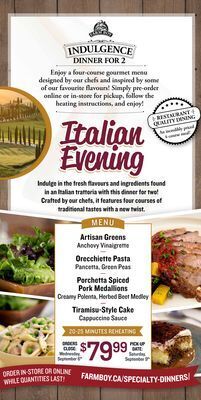 Farm Boy Italian evening menu offer