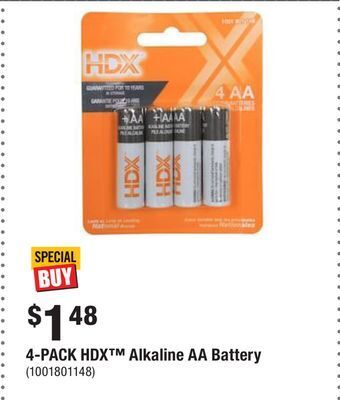 Home Depot 4-pack hdx™ alkaline aa battery offer