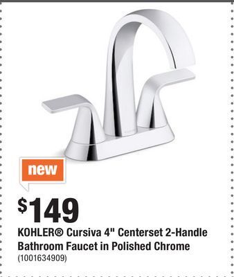 Home Depot Kohler® cursiva 4 centerset 2-handle bathroom faucet in polished chrome offer