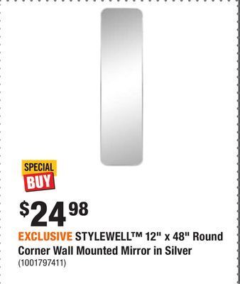 Home Depot Exclusive stylewell™ 12 x 48 round corner wall mounted mirror in silver offer
