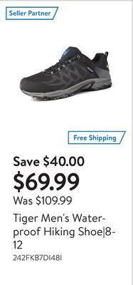 Walmart Tiger men's waterproof hiking shoe|8-12 offer