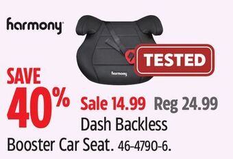 Canadian Tire Harmony dash backless booster car seat offer