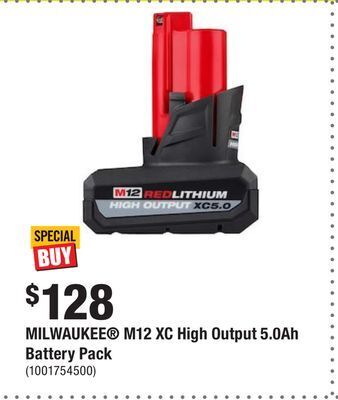 Home Depot Milwaukee® m12 xc high output 5.0ah battery pack offer