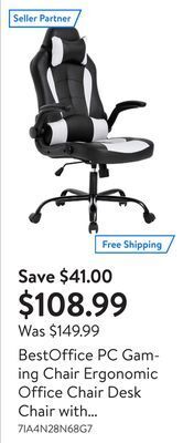 Walmart Bestoffice pc gaming chair ergonomic office chair desk chair with lumbar support flip up arms headrest pu leather executive h offer