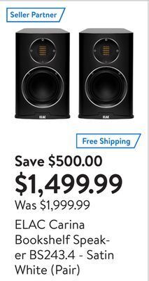 Walmart Elac carina bookshelf speaker bs243.4 - satin white (pair) offer