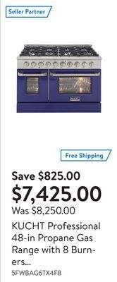 Walmart Kucht professional 48-in propane gas range with 8 burners grill/griddle and convection oven offer