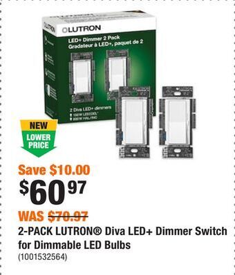 Home Depot 2-pack lutron® diva led+ dimmer switch for dimmable led bulbs offer