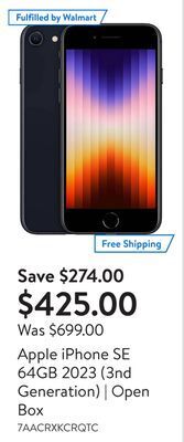 Walmart Apple iphone se 64gb 2023 (3nd generation) | open box offer