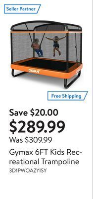 Walmart Gymax 6ft kids recreational trampoline offer
