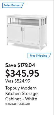 Walmart Topbuy modern kitchen storage cabinet - white offer