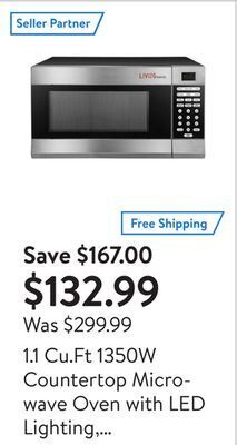 Walmart 1.1 cu.ft 1350w countertop microwave oven with led lighting, stainless steel (output 900w) offer