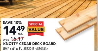 RONA Knotty cedar deck board offer