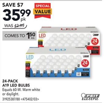 Lowe's Feit electric 24-pack a 19 led bulbs offer