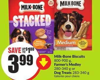 Chalo FreshCo Milk-bone biscuits 800-900 g, farmer's medley 280-340 g or dog treats 283-340 g offer