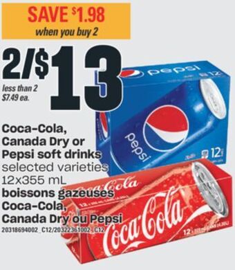 Valu-mart Boissons gazeuses coca-cola, canada dry ou pepsi, 12x355 ml offer
