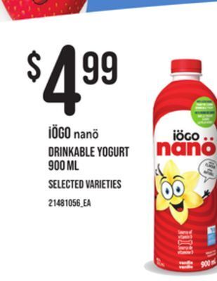 Zehrs Markets Iögo nanö drinkable yogurt 900 ml offer