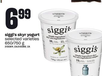 Zehrs Markets Siggi's skyr yogurt, 650/750 g offer
