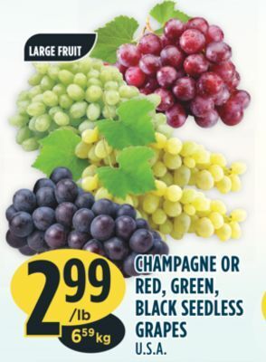Marché Adonis Champagne or red, green, black seedless grapes offer