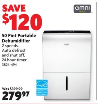 Home Hardware 50 pint portable dehumidifier offer
