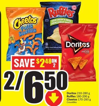 FreshCo Doritos 210-280 g ruffles 180-200 g cheetos 170-285 g offer