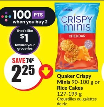 FreshCo Quaker crispy minis 90-100 g or rice cakes 127-199 g offer