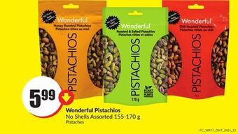 FreshCo Wonderful pistachios no shells assorted 155-170 g offer