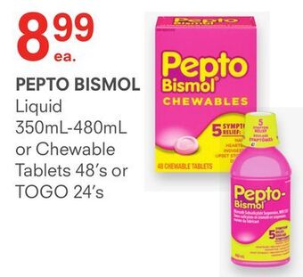 Remedy's RX Pepto bismol liquid 350ml-480ml or chewable tablets 48' s or togo 24' s offer