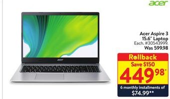 Walmart Acer aspire 3 15.6 laptop offer