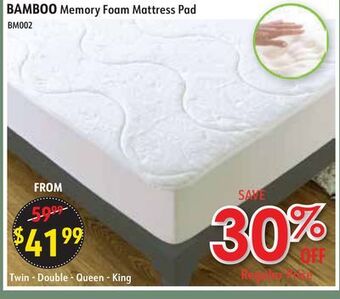 Oxford Mills Bamboo memory foam mattress pad offer