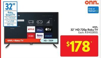 Walmart Onn. 32 hd 720p roku tv offer