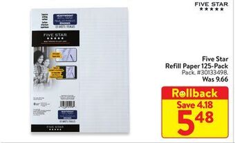 Walmart Five star refill paper 125-pack offer