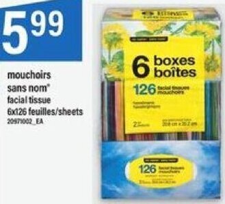 Maxi mouchoirs sans nom facial tissue 6x126 feuilles/sheets offer