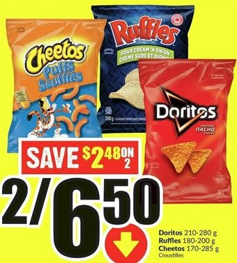 FreshCo Doritos 210-280 g Ruffles 180-200 g Cheetos 170-285 g offer