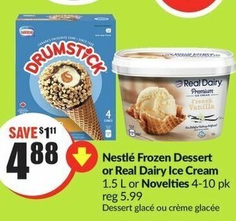 FreshCo Nestlé Frozen Dessert or Real Dairy Ice Cream 1.5 L or Novelties 4-10 pk offer