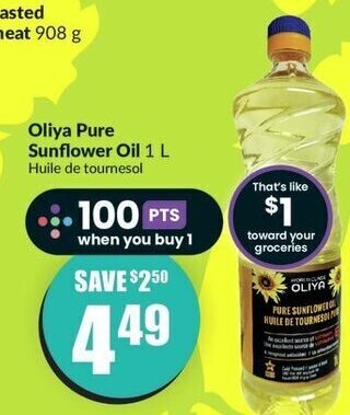 FreshCo Oliya Pure Sunflower Oil 1 L offer