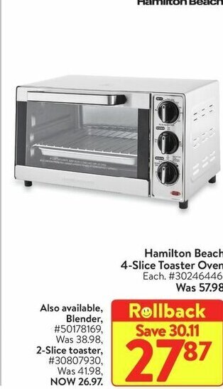 Walmart Hamilton Beach 4-Slice Toaster Oven offer