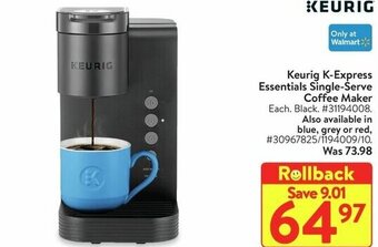 Walmart Keurig K-Express Essentials Single-Serve Coffee Maker offer