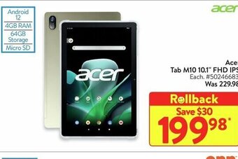 Walmart Acer Tab M10 10.1" FHD IPS offer