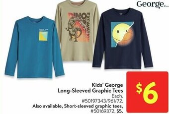 Walmart Kids' George Long-Sleeved Graphic Tees offer
