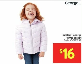 Walmart Toddlers' George Puffer Jacket offer