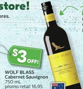 Sobeys WOLF BLASS Cabernet Sauvignon 750 mL offer