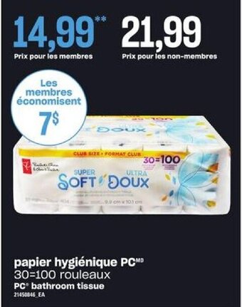 Provigo papier hygiénique PCMD 30=100 rouleaux PC bathroom tissue offer
