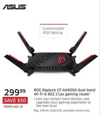 The Source Asus rog rapture gt-ax6000 dual-band wi-fi 6 802.11ax gaming router offer