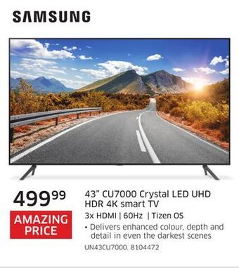 The Source Samsung 43 cu7000 crystal led uhd hdr 4k smart tv offer