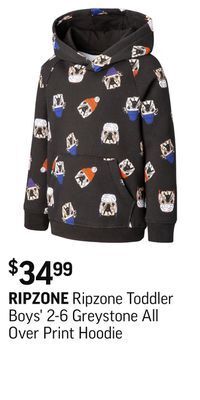 Sport Chek Ripzone toddler boys' 2-6 greystone all over print hoodie offer