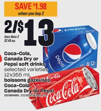 Independent City Market Boissons gazeuses coca-cola, canada dry ou pepsi, 12x355 ml offer