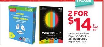 Rexall Staples multiuse paper 500-pack or astrobrights paper 100-pack offer