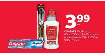 Rexall Colgate toothpaste 40ml-150ml, toothbrushes or mouthwash 237ml-250ml offer