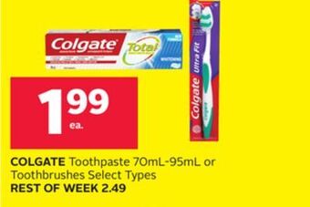 Rexall Colgate toothpaste 70ml-95ml or toothbrushes offer