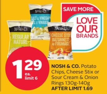 Rexall Nosh & co. potato chips, cheese stix or sour cream & onion rings offer
